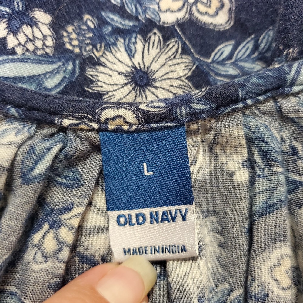 Old Navy Womens Blue Floral Tiered Boho Maxi Dress Size L Puff Sleeve Button - Picture 5 of 13